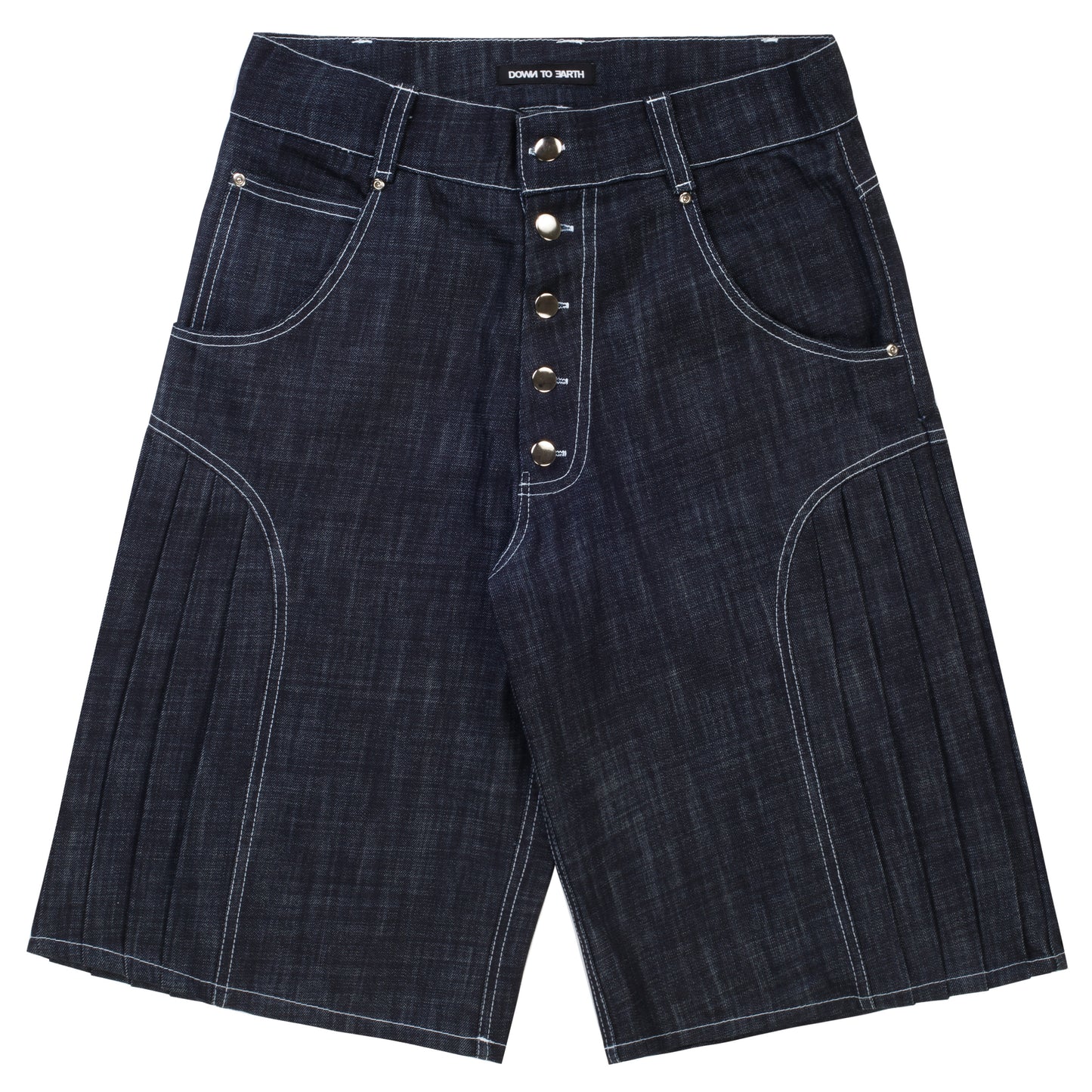 'Uniform' pleated raw denim jorts
