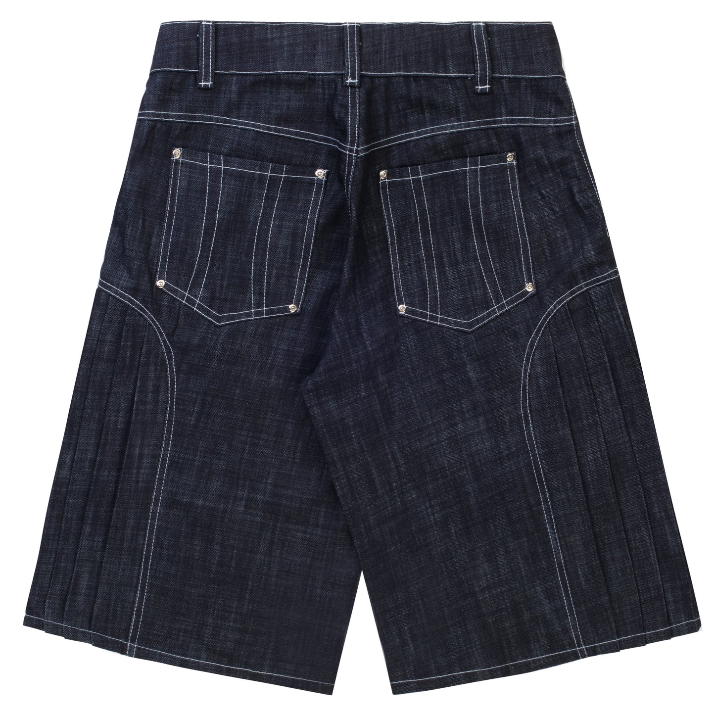 'Uniform' pleated raw denim jorts