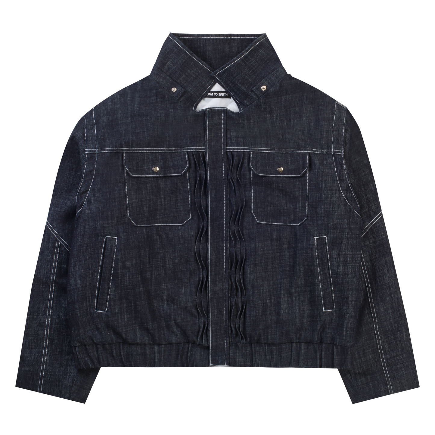 'distorted' wavy pleated raw denim jacket
