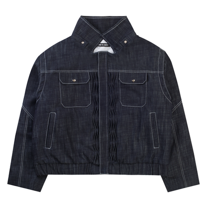 'distorted' wavy pleated raw denim jacket