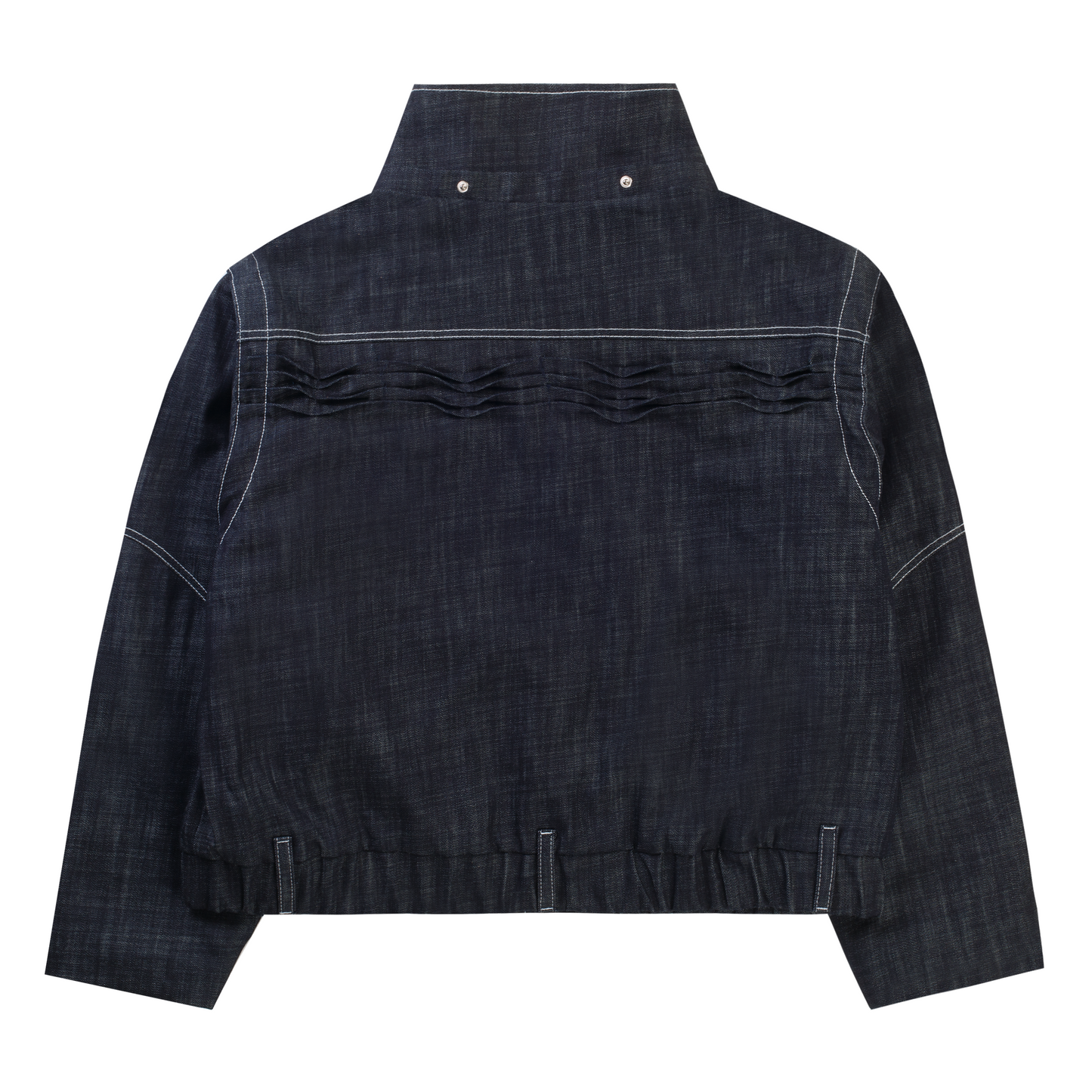 'distorted' wavy pleated raw denim jacket