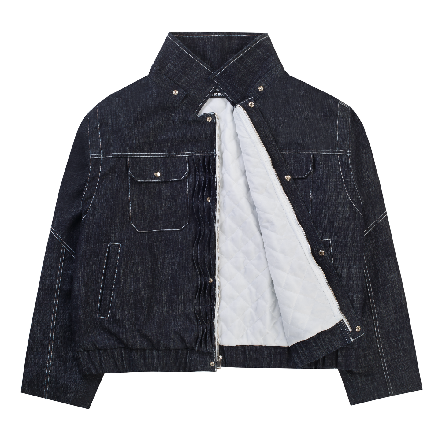 'distorted' wavy pleated raw denim jacket