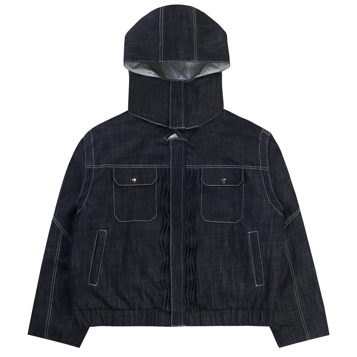 'distorted' wavy pleated raw denim jacket