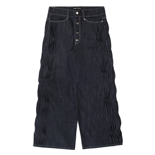 'distorted' wavy pleated raw denim pants